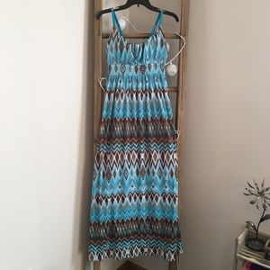 Aqua blue and brown juniors maxi dress